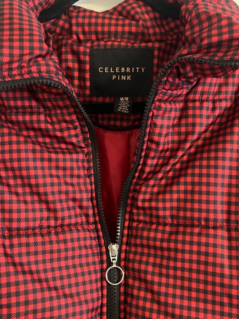 Celebrity Pink Girls Red & Black Plaid Puffer Jacket